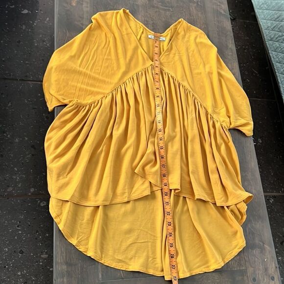 ZARA Mustard Yellow V Neck BABYDOLL RUFFLE PLEATED DRAPE HI LOW Sz-Small - Picture 10 of 11